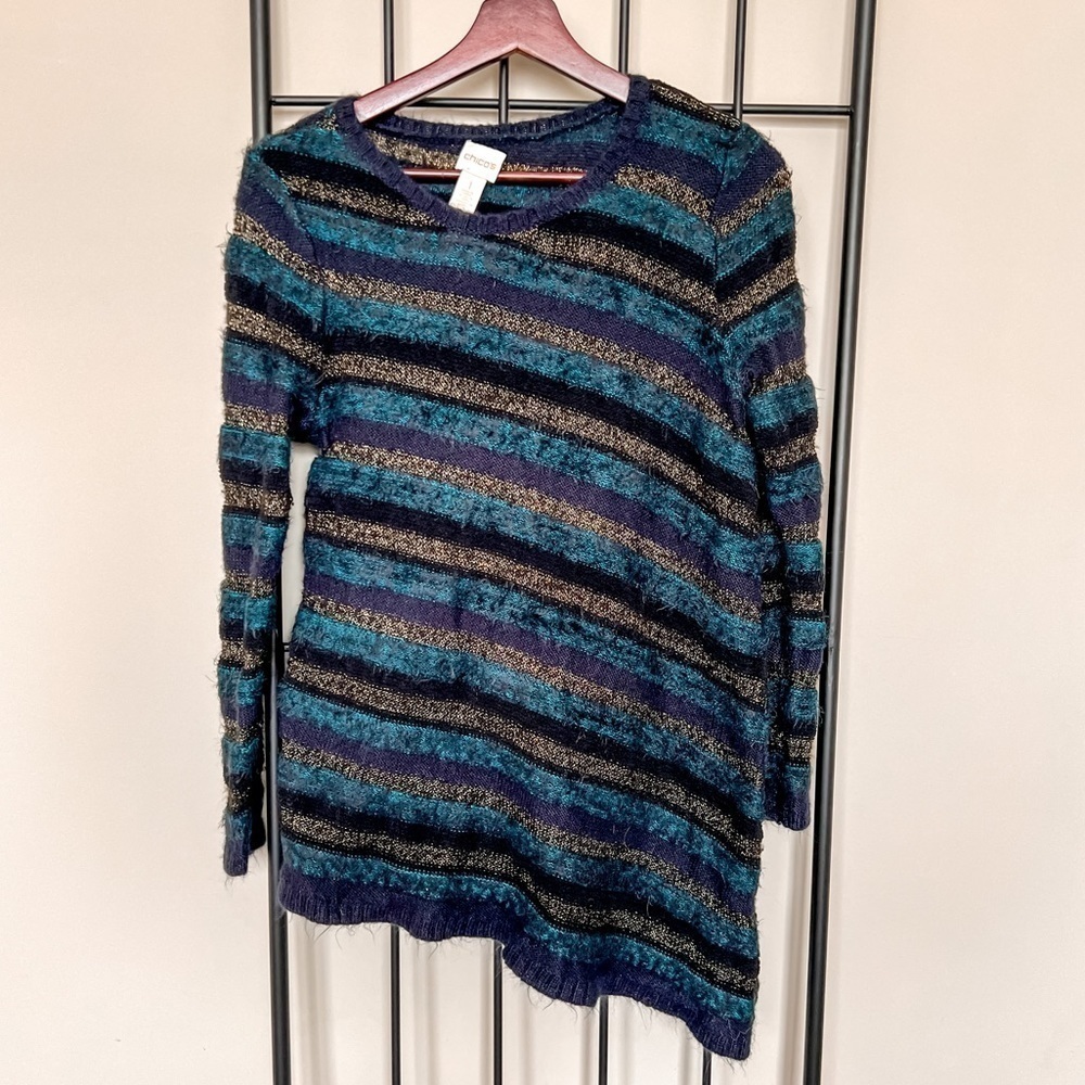 Chico’s Teal Asymmetrical Eyelash Sweater Sz S/M